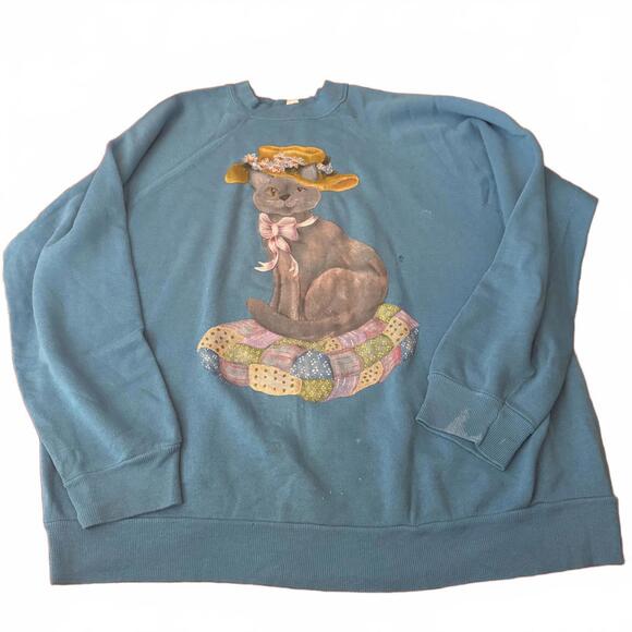 Tops - Vintage 90s Teal Bunny Graphic Sweatshirt Patchwork Quilt Print Womens XL